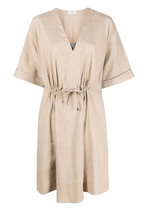 Brunello Cucinelli drawstring linen mini dress - Neutrals