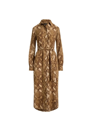 Lauren Ralph Lauren python-print belted midi shirtdress - Brown