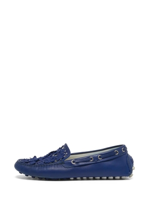 Christian Dior Pre-Owned floral-appliqué leather loafers - Blue