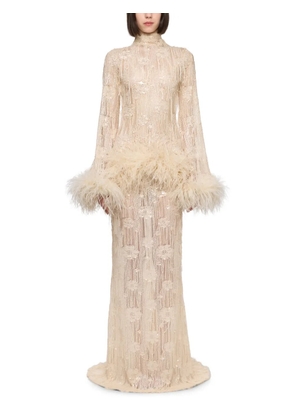 Atu Body Couture sequin-embellished feather-trim dress - Neutrals