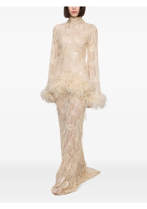 Atu Body Couture sequin-embellished feather-trim dress - Neutrals