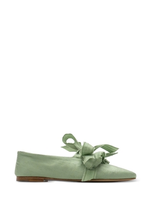 Sleeper Mille-feuille bow-detail silk ballet flats - Green