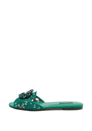 Dolce & Gabbana Pre-Owned Bianca lace flat sandals - Green