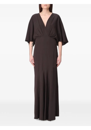 Agnona V-neck cape-sleeve maxi dress - Brown