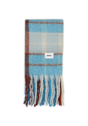 Bonsai Azure check-print fringed scarf - Blue