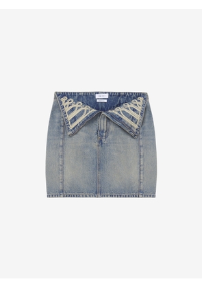 McQueen Metallic Frogging Fold Over Mini Skirt - Blue - Women - 8
