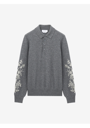 McQueen Floral Embroidery Polo Shirt - Grey - Men - 52