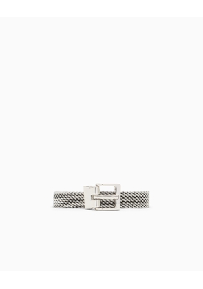 Woven metal mesh belt with a polished prong buckle