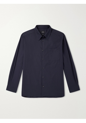 A.P.C. - Malo Logo-Embroidered Organic Cotton-Poplin Shirt - Men - Blue - XS