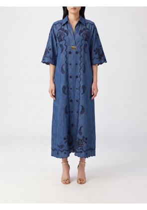 ZIMMERMANN Aster Long Embroidered Cotton Denim Chemisier Dress