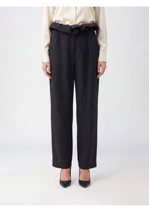 KHAITE Straight Merino Wool Trousers with Ruched Waist and Back Closure