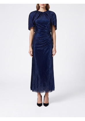 SELF-PORTRAIT Draped Beaded Short-Sleeve Midi Ceremony Dress