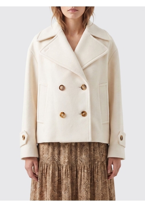 CHLOÉ Double-Breasted Wool Blend Pea Coat with Dropped Shoulders