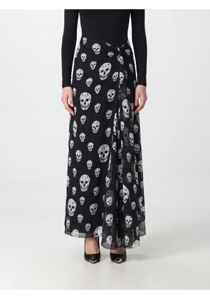 McQueen Asymmetrical Draped Silk Maxi Skirt with All-Over Skull Print