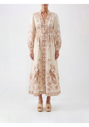 ZIMMERMANN Floral-Print Linen Midi Shirt Dress with Balloon Sleeves