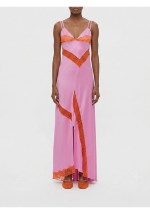 MSGM Long Satin Slip Dress with Lace Inserts and Front Slit
