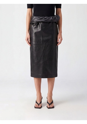 MAGDA BUTRYM Leather Midi Pencil Skirt with Rouches