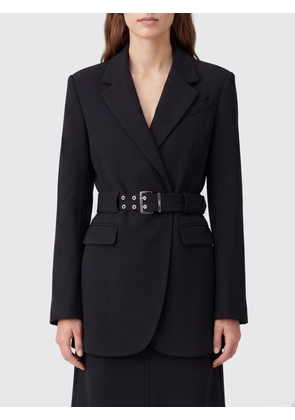 GANNI Single-Breasted Cropped Polyester Blazer with Waist Belt