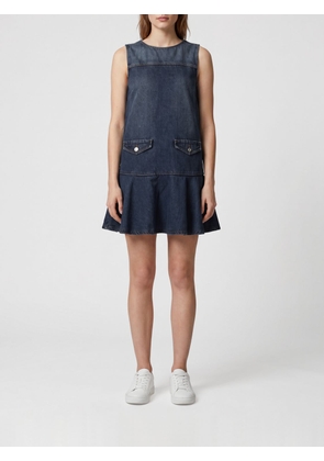 GANNI Sleeveless A-Line Cotton Denim Mini Dress with Ruffles