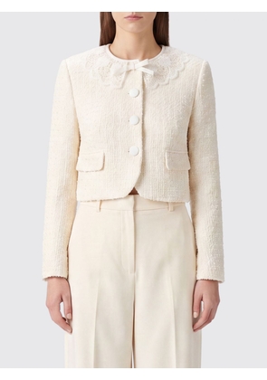 SELF-PORTRAIT Cropped Bouclé Blazer with Lace Collar and Inserts