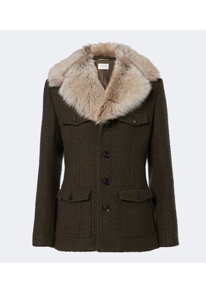 Saint Laurent Shearling-trimmed wool-blend tweed jacket
