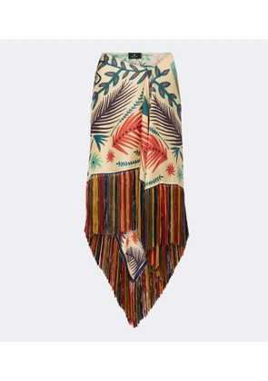 Etro Fringed printed asymmetric silk midi skirt