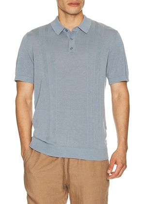 Onia Silk Ribbed Knit Polo Shirt in Lagoon - Blue. Size M (also in S, L, XL/1X).