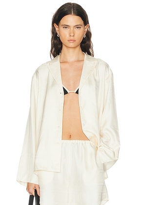 Toteme Monogram Silk PJ Top in Cream - Cream. Size 34 (also in 36, 38, 40, 42).