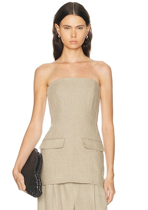 Toteme Strapless Linen Pocket Top in Beige - Beige. Size 36 (also in 34, 38, 40).