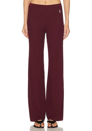 Sporty & Rich Signature Logo Ribbed Pant in Bordeaux - Burgundy. Size M (also in XS, S, L).