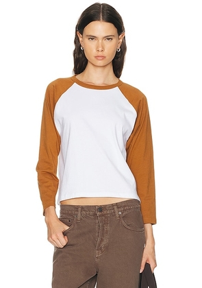 LESET Margo Baseball Tee in White & Copper - Brick. Size XS (also in L, S).