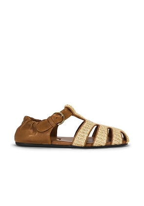 Miu Miu Ruches Flat in Naturale - Brown. Size 39.5 (also in 36, 37, 37.5, 38.5, 40, 41).
