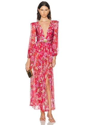 PatBO Peony Print Plunge Maxi Dress in Red - Red. Size M (also in XS, S, L).