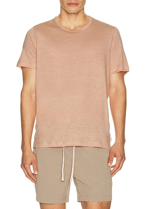 Onia Stretch Linen Crewneck Tee Shirt in Pink Sand - Pink. Size L (also in S, M, XL/1X).