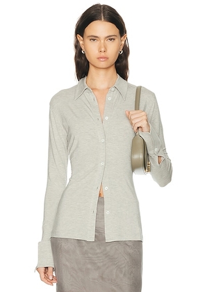 Toteme Fitted Jersey Top in Pale Grey Melange - Grey. Size S (also in XS, M, L).