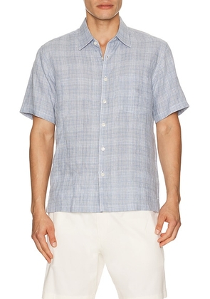 Theory Irving Relaxed Linen Shirt in Crisp Blue Multi - Blue. Size XXL/2X (also in M, S, L, XL/1X).