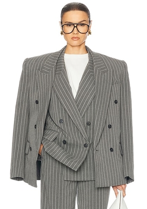 Helsa Pinstripe Double Breasted Blazer in Grey & White Stripe - Grey. Size S (also in ).