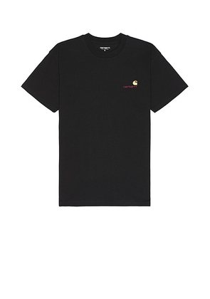 Carhartt WIP Short Sleeve American Script T-Shirt in Black - Black. Size L (also in S, M, XL/1X).