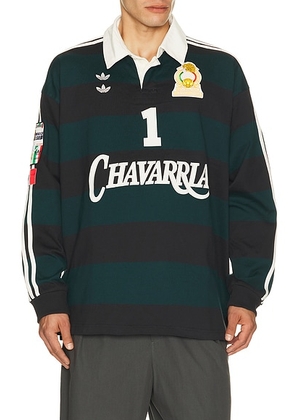 Adidas Originals x Willy Chavarria Portero Rugby Long Sleeve Shirt in Black & Aurora Ivy - Green. Size M (also in ).