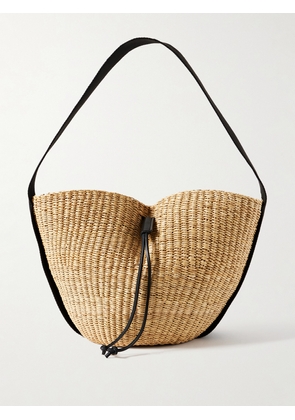 MUUÑ - Orbi Cotton Canvas-trimmed Woven Straw Shoulder Bag - Brown - One size