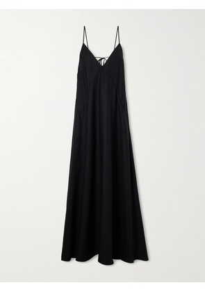 Another Tomorrow - Knotted Paneled Linen Maxi Dress - Black - IT36,IT38,IT40,IT42,IT44,IT46