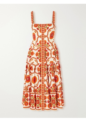 Cara Cara - Margarita Tiered Floral-print Cotton-poplin Midi Dress - Orange - US0,US2,US4,US6,US8,US10,US12