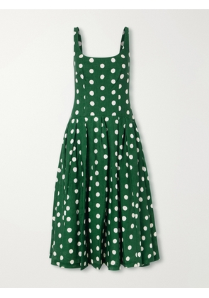 Cara Cara - Regio Pleated Polka-dot Linen Midi Dress - Green - US0,US2,US4,US6,US8,US10