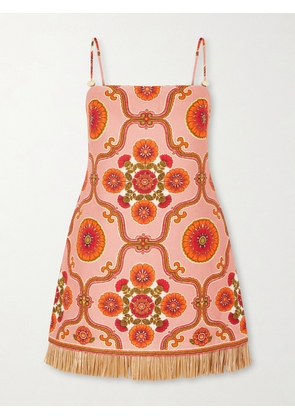 Cara Cara - Valencia Printed Fringed Linen Mini Dress - Pink - US0,US2,US4,US6,US8,US10,US12