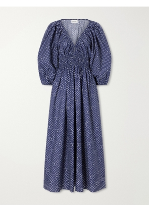 Matteau - Shirred Paisley-print Organic Cotton Midi Dress - Blue - 1,2,3,4,5