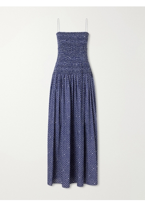Matteau - Shirred Printed Cotton Midi Dress - Blue - 1,2,3,4,5