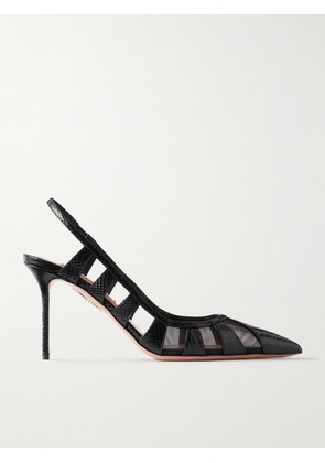 Aquazzura - Screen 85 Cutout Mesh-trimmed Leather Pumps - Black - IT35,IT36,IT36.5,IT37,IT37.5,IT38,IT38.5,IT39,IT39.5,IT40,IT40.5,IT41,IT41.5,IT42