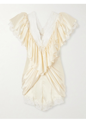 Chloé - Ruffled Lace-trimmed Silk-satin Playsuit - Neutrals - FR 34,FR 36,FR 38