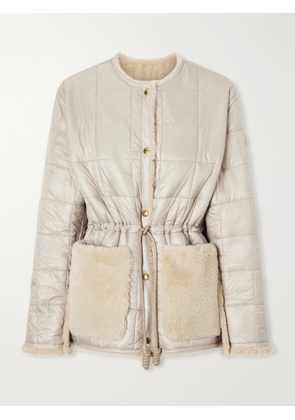 Moncler - Tipule Plush And Leather-trimmed Shell Jacket - Neutrals - 00,0,1,2,3