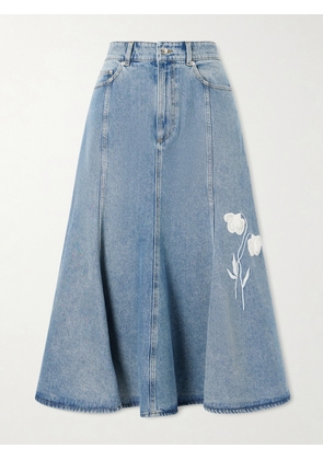 Erdem - Embroidered Paneled Denim Midi Skirt - Blue - UK 4,UK 6,UK 8,UK 10,UK 12,UK 14,UK 16